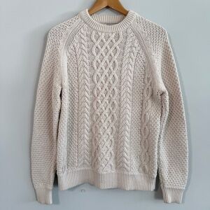 J. Crew Cream Classic Cable Knit Chunky Cotton Crewneck Sweater Women’s Size S